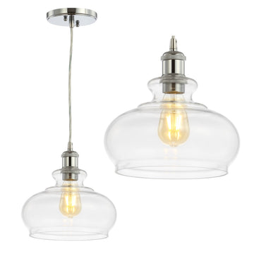 Wyatt 9.5" Adjustable Drop Pharmacy Metal/Glass LED Pendant - JONATHAN Y